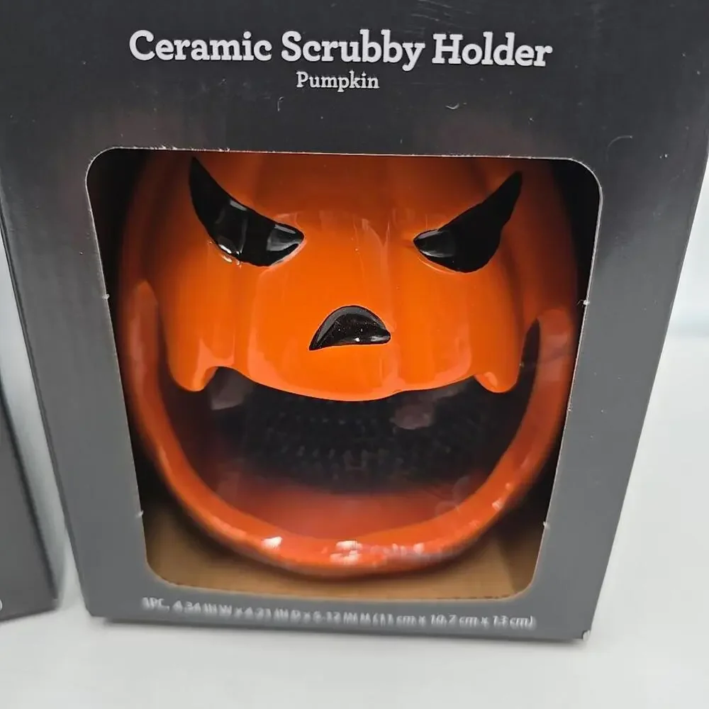 Ceramic Halloween Ghost & Pumpkin Scubby‎ Holders 2 Pack